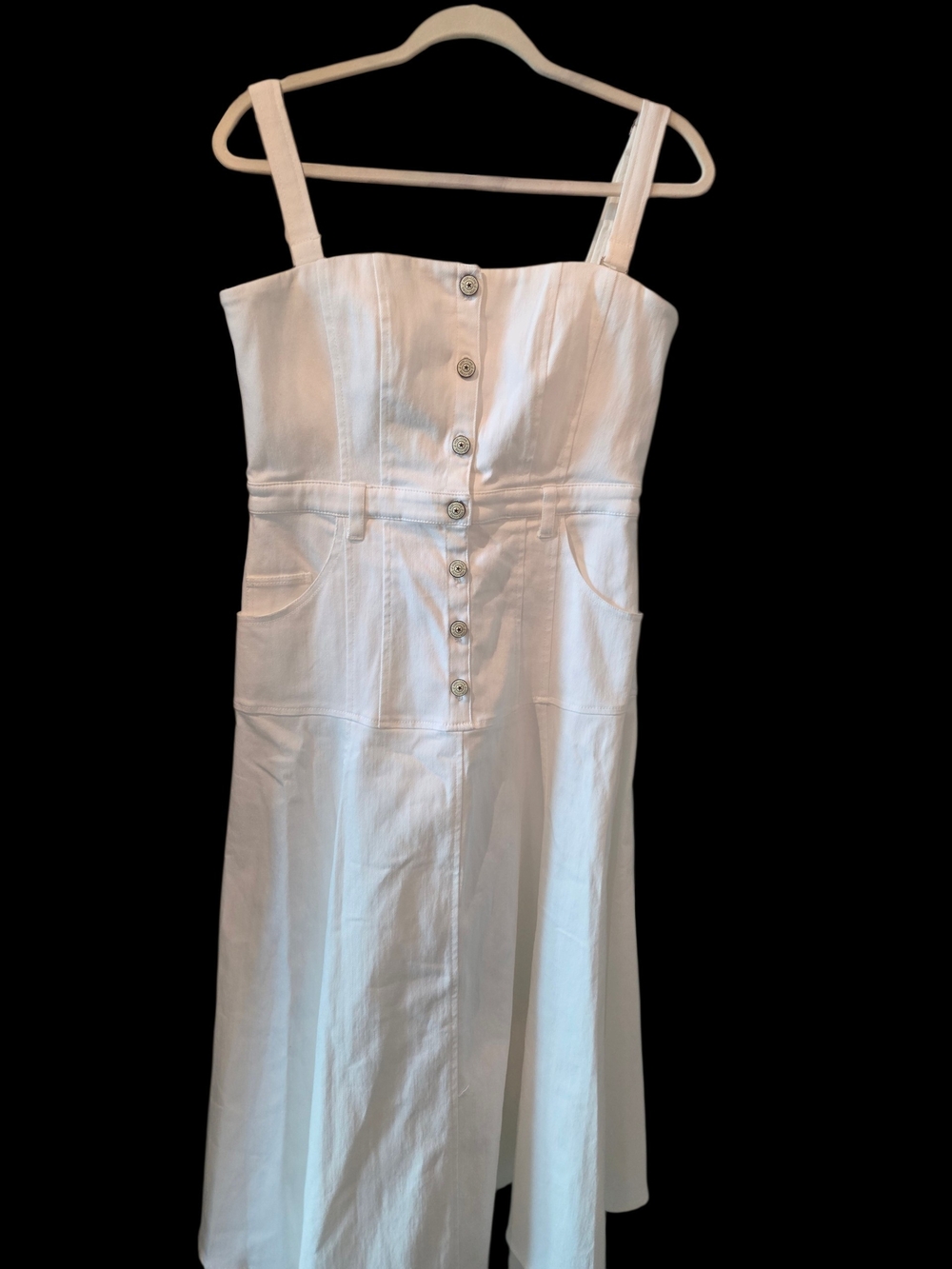 NWT cinq a sept White Button-Front Denim Midi Dress with Straps 10
